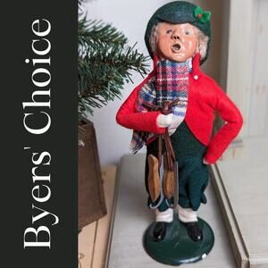 Byers' Choice VTG 1989 Caroler Boy w/ Ice Skates Red Coat Plaid Scarf Christmas